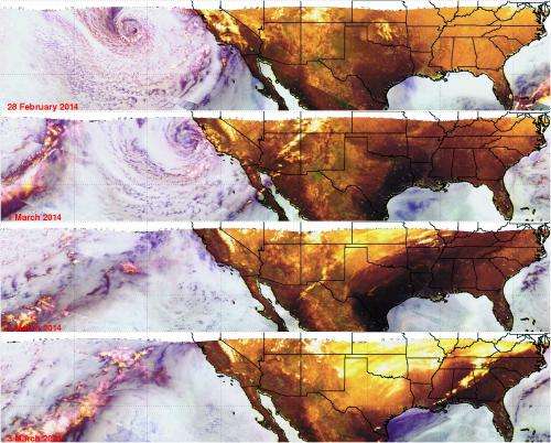 NASA's TRMM satellite images show California soaker moved eastward