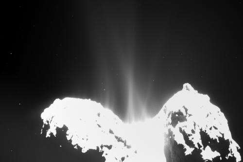 OSIRIS images of Rosetta’s comet show spectacular streams of dust emitted into space.