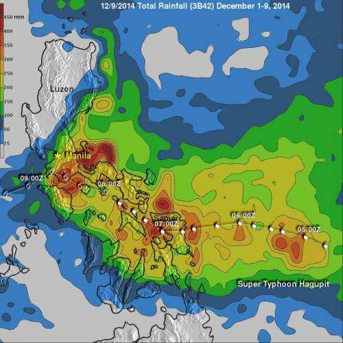 NASA satellite data shows Hagupit dropped almost 19 inches of rainfall