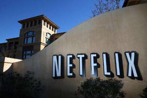 A sign is posted in front of the Netflix headquarters on January 22, 2014 in Los Gatos, California
