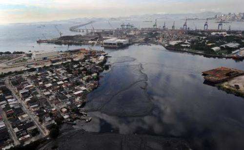 Aerial view of the polluted Caju port area in Guanabara Bay in Rio de Janeiro, Brazil on June 5, 2012