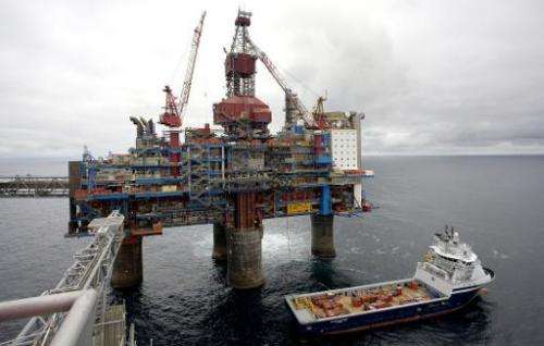 Photo taken on May 15, 2008, shows a gas platform, some 250 kms off Norway's coast in the North Sea