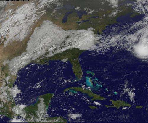 Satellite sees cold front headed to absorb Bermuda's Tropical Storm Fay