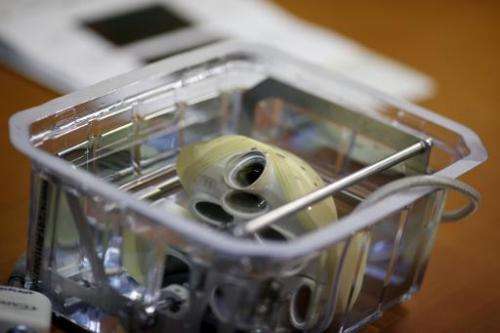 A picture taken on December 21, 2013 at Georges Pompidou European hospital in Paris, shows an artificial heart produced by Biome