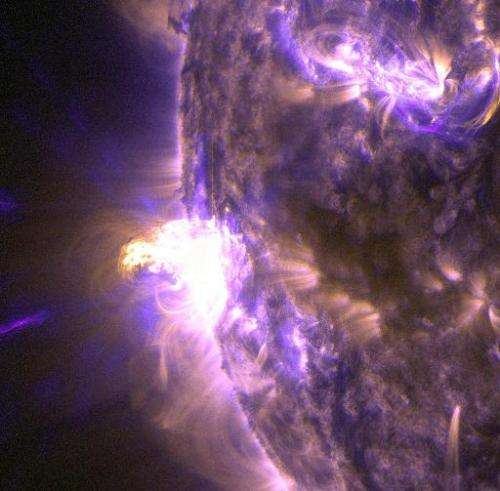 A close-up view of a moderate Sun flare of light on August 24, 2014