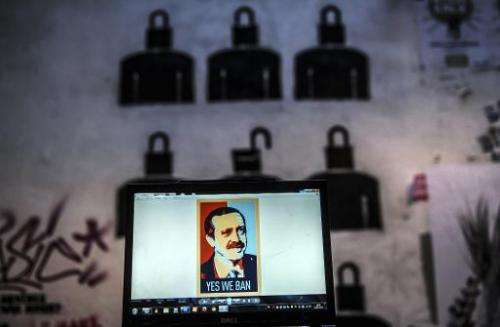 A computer screen shows a digital portrait of Recep Tayyip Erdogan in Istanbul, on March 27, 2014