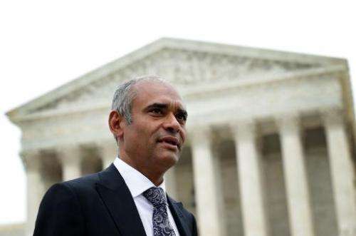 Aereo CEO Chet Kanojia leaves the US Supreme Court after oral arguments on April 22, 2014 in Washington