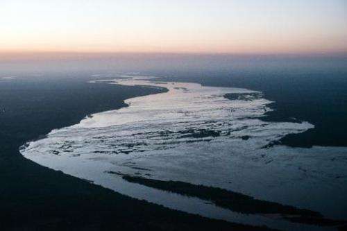 Aerial view of the Tocantins river near Maraba, in Para state, northern Brazil, on August 6, 2013