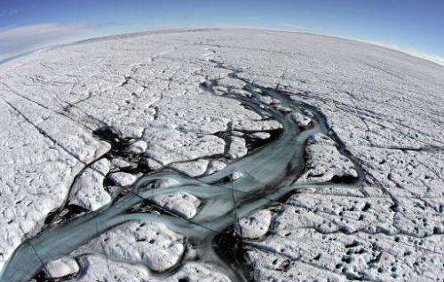 Aerial view taken on August 17, 2007, showing melting glaciers near Ilulissat in Greenland
