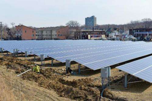 A ground-mounted solar array is shown on March 25, 2014 in Cleveland, Ohio