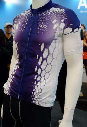 AiQ's Smart Cloth, which can sense heart rate and other vital signs as well as calories burned, is displayed at the Computex tec