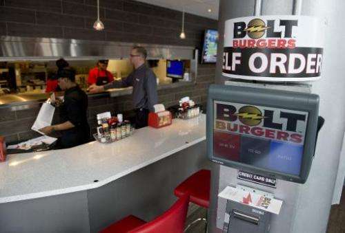 A kiosk for customers to order food and drinks at Bolt Burgers in Washington, DC, February 25, 2014