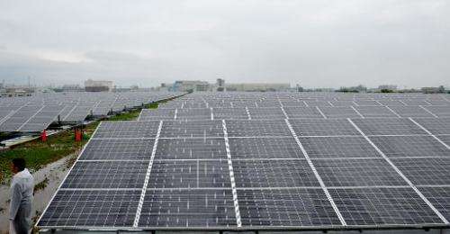 A large-scale solar power plant in Kyoto is pictured on July 1, 2012