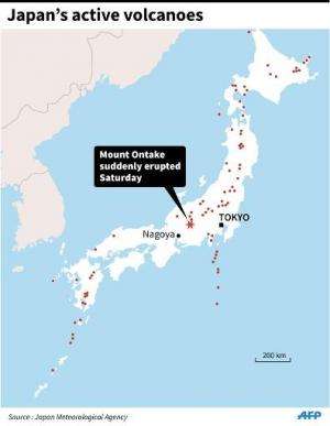 A map showing Japan's active volcanoes