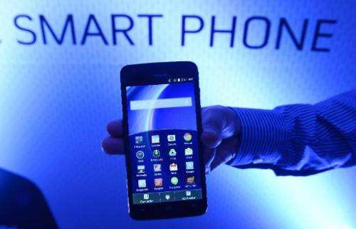 An Android-powered smartphone is seen at a promotional event in New Delhi on July 30, 2014