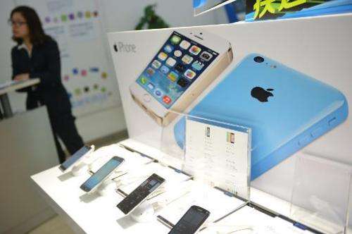 An Apple iPhone advertised in a China Mobile store in Shanghai on January 14, 2014