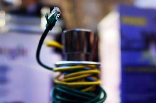 An ethernet cable is seen at a news conference on January 8, 2013 in New York City
