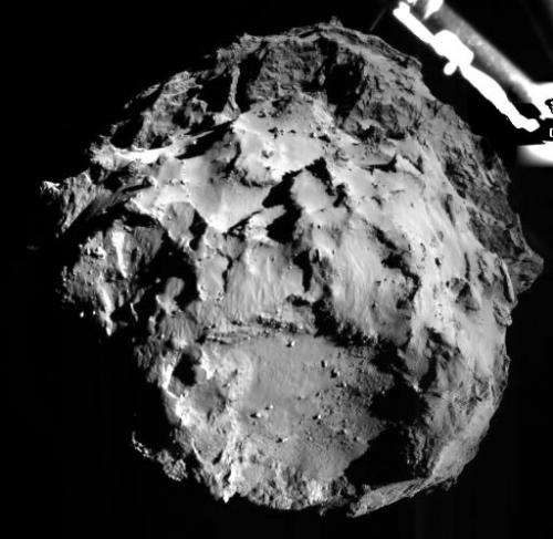 A photo from the European Space Agency shows the comet 67P/Churyumov-Gerasimenko during Philae's descent on November 12, 2014