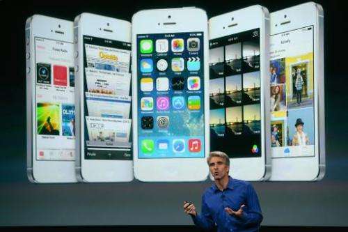 Apple Senior Vice President of Software Engineering Craig Federighi speaks about iOS 7 on September 10, 2013 in Cupertino, Calif