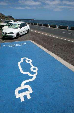 A recharging point for electric vehicles at the Gorona power station on El Hierro island on March 28, 2014