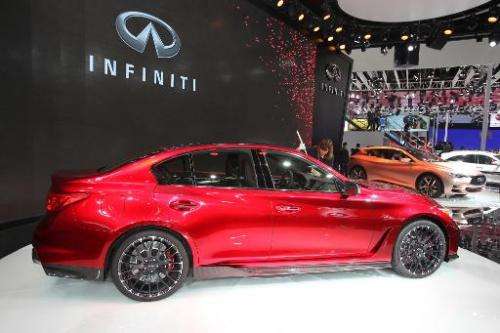 A red Nissan Infiniti car is seen on display during the 'Auto China 2014' Beijing International Automotive Exhibition, on April 