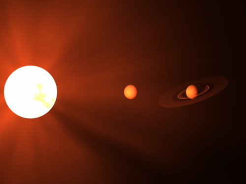 Artistic representation of a low-mass star with two planets.