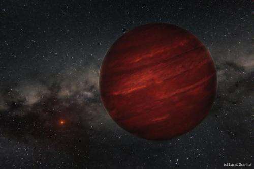 Artist's rendition of the planet GU Psc b and its star GU Psc in the distance.