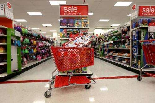 A shopping cart is seen in a Target store on December 19, 2013 in Miami, Florida