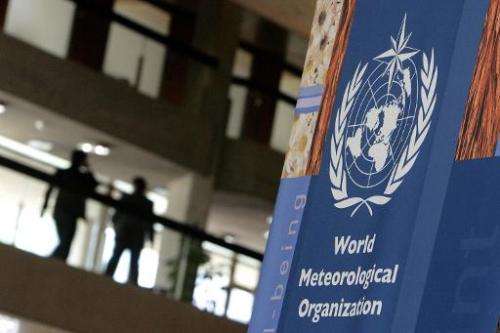 A sign of the World Meteorological Organization (WMO) is pictured on May 7, 2007 in Geneva