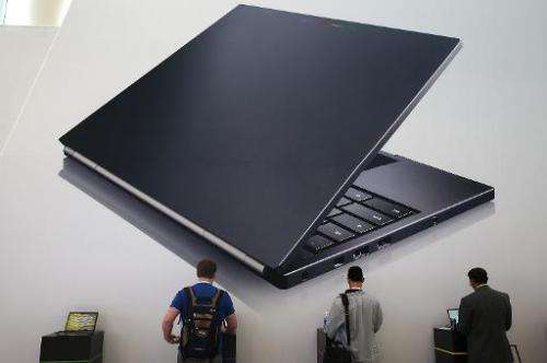 Attendees inspect the Google Chromebook Pixel laptop at the Moscone Center on May 15, 2013 in San Francisco
