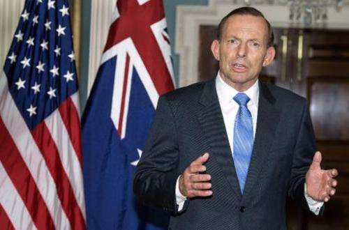 Australian Prime Minister Tony Abbott at the US Department of State in Washington, DC on June 12, 2014