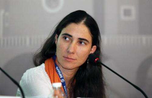 Cuban blogger Yoani Sanchez during a conference in Puebla, Mexico, on March 9, 2013