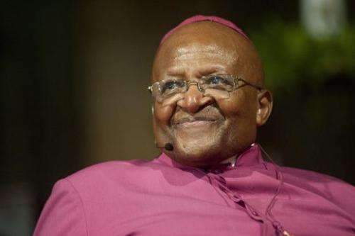 Desmond Tutu speaks on April 29, 2014 in Cape Town, South Africa