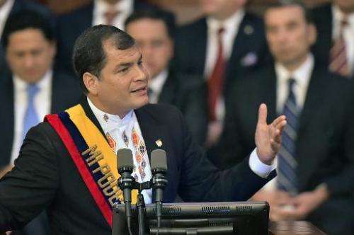 Ecuadorean President Rafael Correa delivers his annual message in Quito, on May 24, 2014