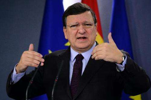 European Commission President Jose Manuel Barroso speaks during a press conference after a meeting at the Moncloa Palace in Madr