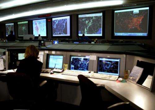 Federal Aviation Administration System Command Center in Herndon, Virginia, on August 12, 2002