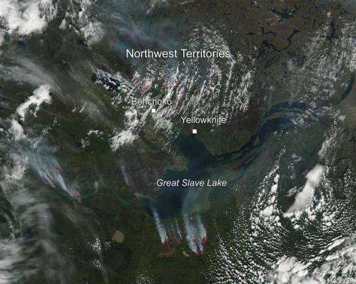 Fires above the Great Slave Lake in Canada