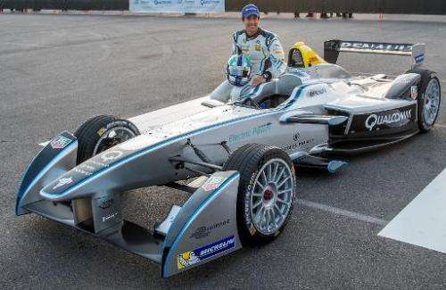 Formula E's new fully-electric race car, the Spark-Renault SRT_01E,  entertaining crowds at the 2014 International CES on Januar