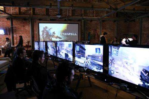 Gamers get a sneak peek at the new game 'Titanfall' on Xbox One at the Microsoft Lounge on February 24, 2014 in Venice, Californ