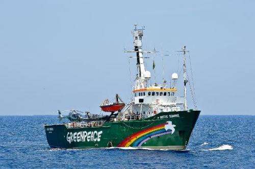 Greenpeace ship Artic Sunrise navigates the Mediterranean sea on May 25, 2010, during a protest against the overfishing of red t