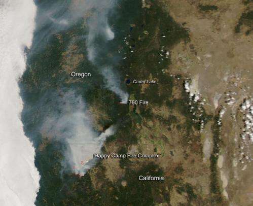 Happy Camp Fire in California and 790 Fire in Oregon