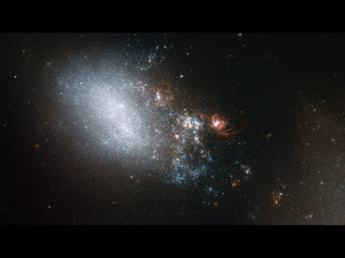 Hubble sees starbursts in the wake of a fleeting romance