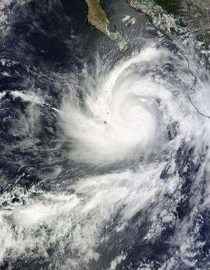 Hurricane Norbert pinwheels in NASA satellite imagery