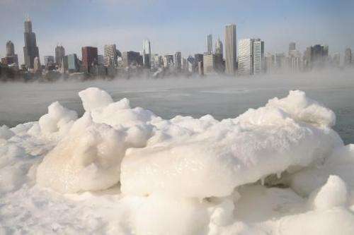 Ice builds up along Lake Michigan as temperatures dipped well below zero on January 6, 2014 in Chicago, Illinois