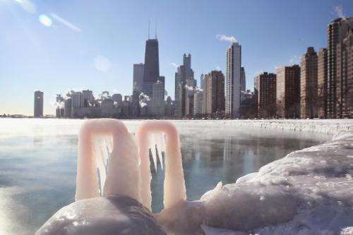 Ice forms along the shore of Lake Michigan in Chicago, Illinois as temperatures hovered around -10 degrees on January 28, 2014