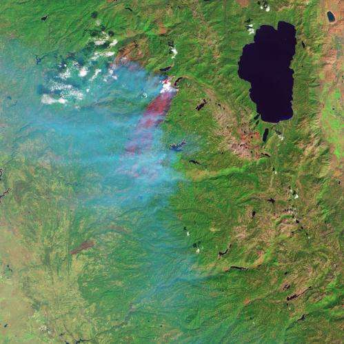 Image: King fire in California, false-color infrared