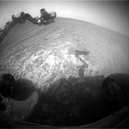 Image: Opportunity pausing at a bright outcrop on Endeavour rim, Sol 3854