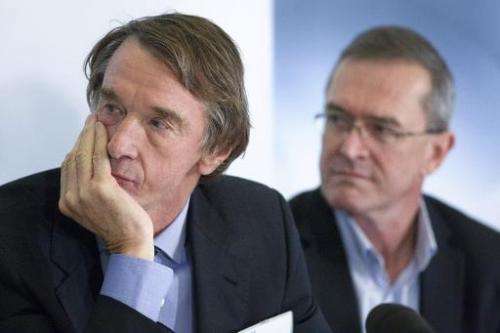 Jim Ratcliffe (L), chairman and chief executive of Swiss-based petrochemical firm Ineos, and Gary Haywood CEO of Ineos Upstream 