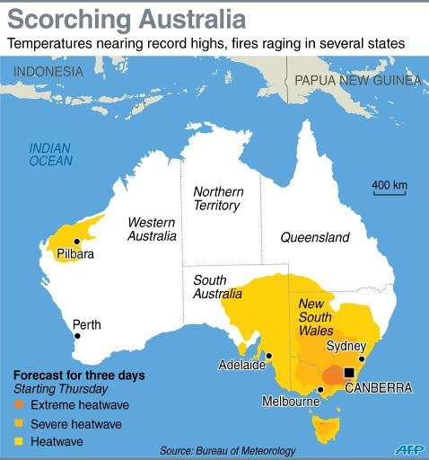 Map showing heatwave forecast for Australia