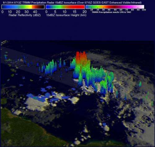 NASA finds heavy rainfall and wind shear in newborn Tropical Storm Bertha